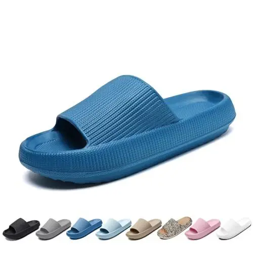 Produktbild: Merdoo Badeschlappen Herren Damen Rutschfest Badeschuhe Badelatschen Weich Wolkenschuhe Dicke Sohle EVA Slippers Wolke Hausschuhe Sommer Pantoletten Latschen Flip Flops Unisex Blau 42-43EU