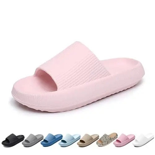 Produktbild: Merdoo Badeschlappen Herren Damen Rutschfest Badeschuhe Badelatschen Weich Wolkenschuhe Dicke Sohle EVA Slippers Wolke Hausschuhe Sommer Pantoletten Latschen Flip Flops Unisex Rosa 38-39EU