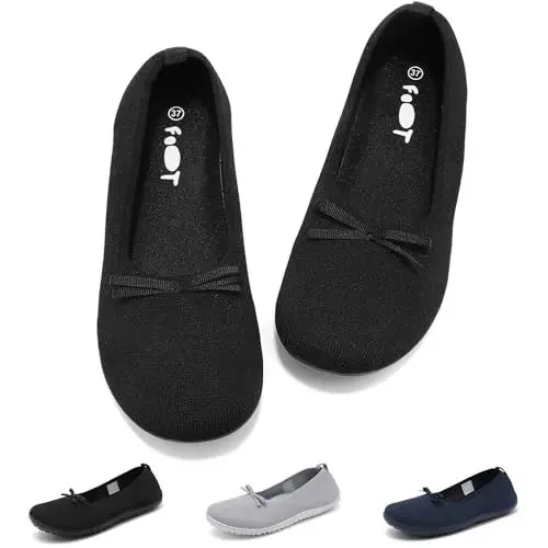 Produktbild: Merdoo Ballerinas Damen Barfußschuhe Slip On Barfuss Ballerina Schuhe Damen Elegant Flache Schuhe Hausschuhe Sommerschuhe für Frauen Walkingschuhe Loafer Slipper Leicht Bequem Weich Schwarz 40EU