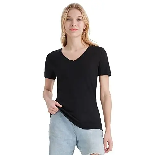Produktbild: Merino Protect 100% Merino Wolle V-Ausschnitt Shirt Damen Kurzarm Wolle Unterhemd Geruchsresistenz Funktionsunterwäsche Reisen Wandern Merinowolle Unterwäsche