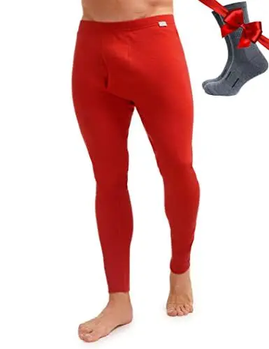 Produktbild: Merino Unterwäsche Herren - Lange Unterhosen Herren Merino Thermounterwäsche + Wollsocken(Large, 250 Cherry Red)