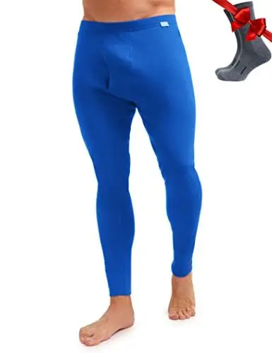 Produktbild: Merino Unterwäsche Herren - Lange Unterhosen Herren Merino Thermounterwäsche + Wollsocken(Large, 250 Cobalt Blue)