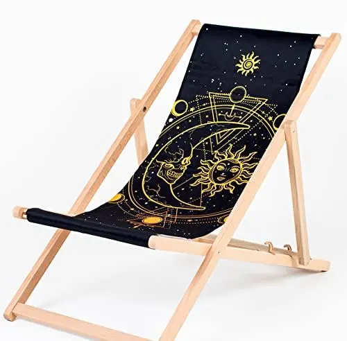 Produktbild: Merino Wool Moderne Liegestuhl Sonnenliege Klappbar Gartenliege Rückenlehne verstellbar leicht klappbar Garten Balkon Strand Outdoor Holzklappstühle Naturholz Lounger (1, Sun and Moon)
