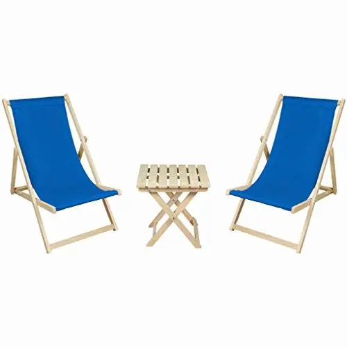 Produktbild: Merino Wool Set 2X Lounger + Table Traditional Line Liegestuhl Sonnenliege Klappbar, Gartenliege Rückenlehne verstellbar leicht klappbar Garten Balkon Strand Holzklappstühle Naturholz Lounger (Gray)