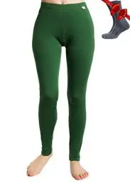Produktbild: Merinowolle Thermounterwäsche Damen - Merino Unterhose Damen Merino Leggings + Wollsocken (Small, Olive 250)