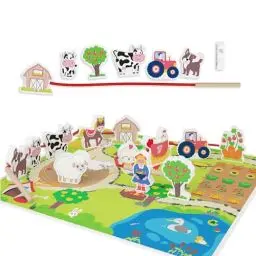 Produktbild: Merle Toys® Fädelspiel ab 2 Jahre aus 100% nachhaltigem Buchenholz, Bauernhof Spielzeug ab 2 Jahre, Motorikspielzeug, Lernspielzeug, Auffädeln Spiel mit 12 großen Holzfiguren und Spielbrett
