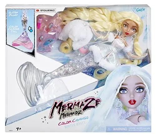 Produktbild: Mermaze Mermaidz Winter Waves - Gwen - Meerjungfrauen-Puppe, Flosse mit Farbwechsel, Schwanz mit Glitzerfüllung und Accessoires - Für Kinder und Sammler ab 4 Jahren