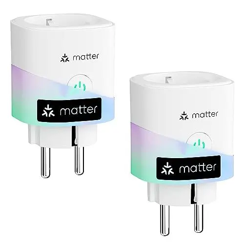 Produktbild: Meross Matter Smart Steckdosen mit Stromverbrauch, WLAN Steckdosen mit Stromzähler für Balkonkraftwerk, funktioniert Apple HomeKit, Alexa und Google, 16A, 2 Stücke