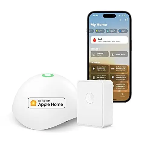 Produktbild: Smart Wassermelder meross Wassersensor mit Hub Drahtloser Flutdetektor IP67, bis 60dB Audio-Alarm für Küche, Badezimmer, Keller