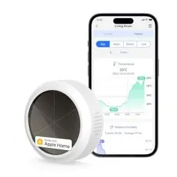 Produktbild: Meross WLAN Hygrometer Thermometer Innen, Erfordert Meross Hub, Smart Temperatur- und Luftfeuchtigkeitsmesser, Solarenergieversorgung, Kompatibel mit Apple HomeKit, Alexa, Google Home, SmartThings