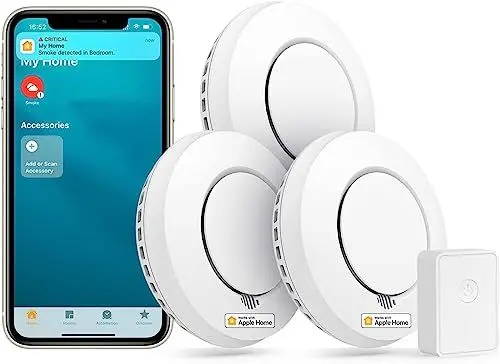 Produktbild: Meross WLAN Rauchmelder / Feuermelder 3 St. mit Hub funktioniert mit Apple HomeKit Schlafzimmertauglich Brandmelder mit Stummschaltung und Selbsttest Funktion Geprüft nach DIN EN 14604