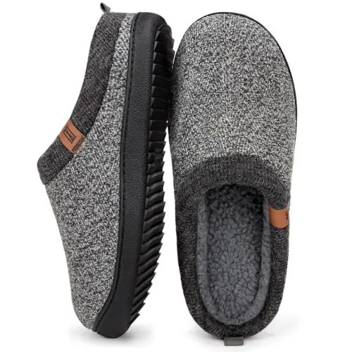 Produktbild: MERRIMAC Herren Slip-on Hausschuhe Bequem Memory-Schaum Rutschfest Innen Pantoffeln Dunkelgrau, 45-46 EU