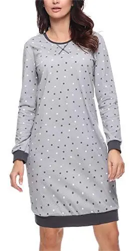 Produktbild: Merry Style Damen Nachthemd Langarm aus Baumwolle MS10-180 (Dunkelgrau, M)