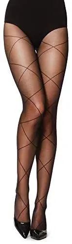 Produktbild: Merry Style Damen Strumpfhose Netzmuster geometrisches Muster 20 DEN GI1104 (Schwarz-1104, S)