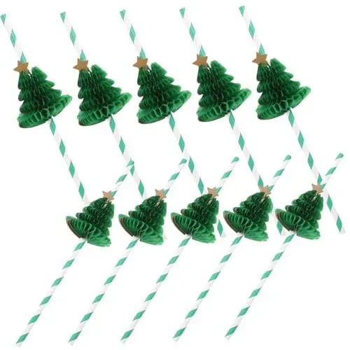 Produktbild: MERRYHAPY 10 Stück Papierstrohhalme Mit Weihnachtsbaum-wabendesign Trinkhalme Für Weihnachtsfeiern