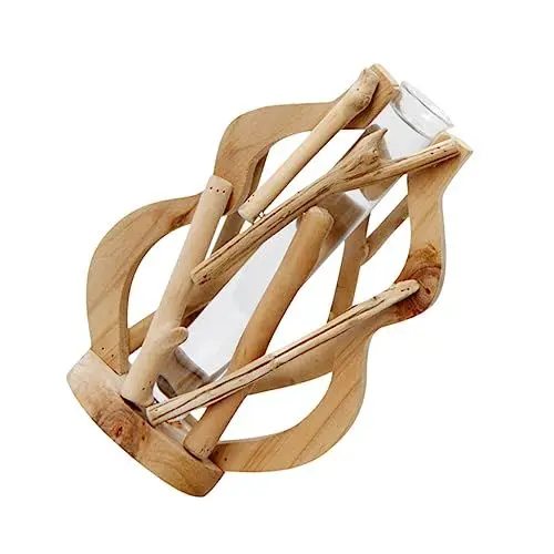 Produktbild: MERRYHAPY 1Stk einfache Holzvase Pflanzenterrarium Vasen für Tafelaufsätze Pflanzen dekor Wasserpflanzvase Blumenkrug zimmerpflanzen wohnraumdeko dekorative Holzvase zarte Holzvase Glas