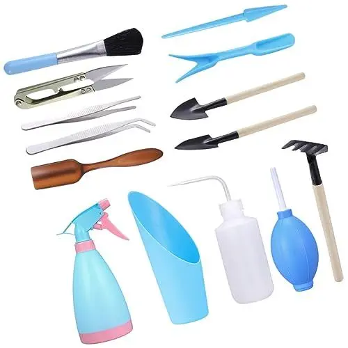 Produktbild: MERRYHAPY 1 Satz 14St Gartenwerkzeug-Set Sukkulenten-Pflanzset Miniaturpflanzen Kinder pflanzset Gardening Tools Sukkulenten-Kit handwerkzeuge zum Pflanzen von sukkulenten Plastik Blue