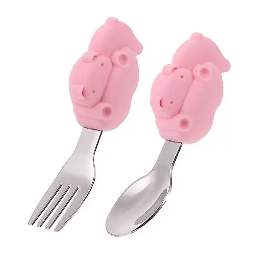 Produktbild: MERRYHAPY 1 Satz 2st Löffel Trainingsgeschirr Für Kinder Babylöffel Und -gabeln -fütterungslöffel Babyutensilien Löffel Gabeln Fütterungsgeschirr Babylöffel Gabeln Rosa Kieselgel