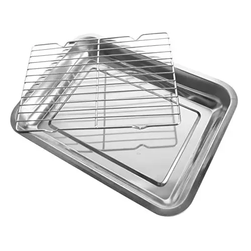 Produktbild: MERRYHAPY 1 Satz Ablaufwanne Aus Edelstahl Teller Zur Aufbewahrung Von Lebensmitteln Ofen Pizzapfanne Backform Mit Rost Ofengitter Praktischer Obstteller Keksregal Rostfreier Stahl Silver