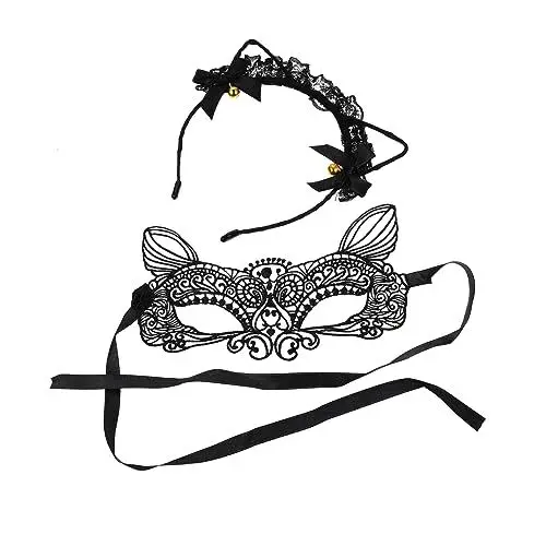Produktbild: MERRYHAPY 1satz Tierohren Haarschmuck Mit Spitzenmaske Teiliges Katzenohren Stirnband Mit Und Elfen-accessoires Für Festival Kostüm Und Bühnenauftritte Wiederverwendbar