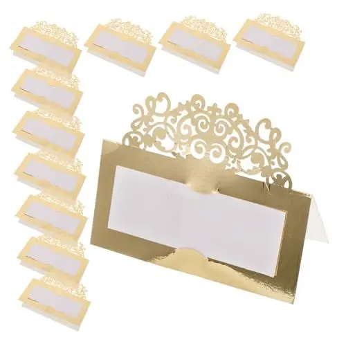 Produktbild: MERRYHAPY Tischkartenständer Für Hochzeiten Tischnamensschilder Platzkarten Tischkarten Für Dekoration Zeltkarten Mit Goldfolienrand