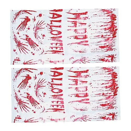 Produktbild: MERRYHAPY 2st Tischdecke Halloween-dekor Halloween-Party-Ornament Halloween-tischwäsche Halloween Blutige Dekoration Dekorationen Für Tanzpartys Halloween-wohndekoration Rot Stoff