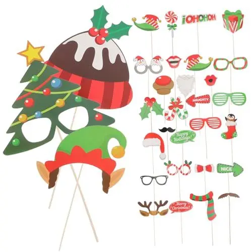 Produktbild: MERRYHAPY 32-teiliges Weihnachts-Foto-Requisiten-Set Weihnachtsbildhintergründe Partyzubehör Für Weihnachtsfeiern