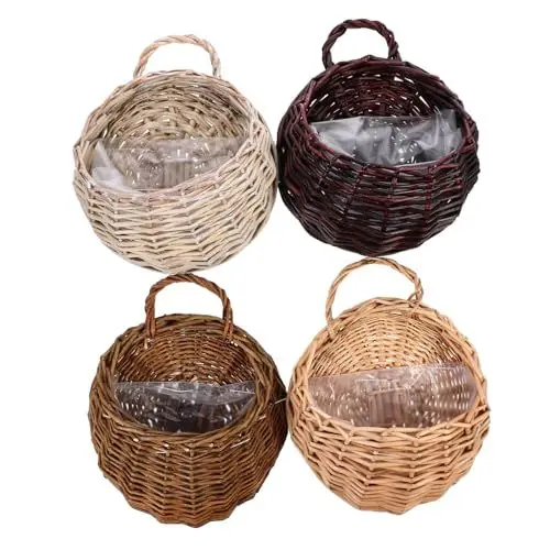 Produktbild: MERRYHAPY 4stücke Handgewebte Hängende Körbe Aus Rattan Vielseitige Wanddekoration Für Pflanzen Und Obst