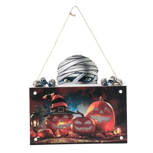 Produktbild: MERRYHAPY Türschild Aus Holz Hängende Türdekoration Für Halloween Dekoratives Wandschild Mit Lichtdesign Wanddekoration Für Haushalt Und Party