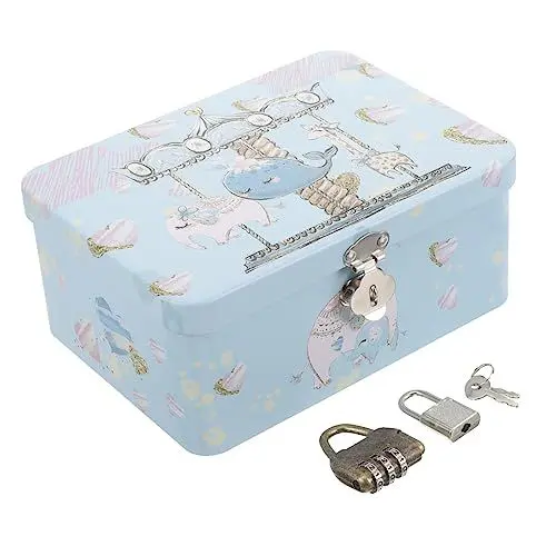 Produktbild: MERRYHAPY Schatulle Aus Metall Zur Aufbewahrung Von Schmuck Blechdose Mit Zahlenschloss Schatulle Für Schmuck Kleingeld Schmuckkästchen Aus Metall Aufbewahrungstruhe Mit Schloss