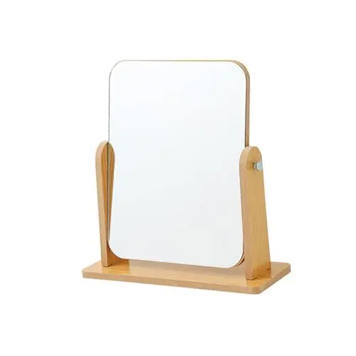 Produktbild: MERRYHAPY Holz Tischspiegel Drehbarer Schminkspiegel Winkelverstellbarer Standspiegel Für Make-up Und Frisieren