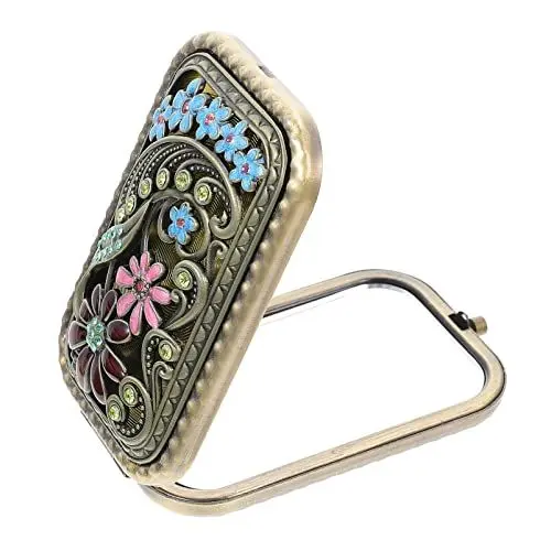 Produktbild: MERRYHAPY Doppelseitiger Schminkspiegel Aus Metall Klappbarer Kosmetikspiegel Loch in Blumenform Für Damen Kompakter Reisespiegel Einfach Und Leicht Zu Bedienen