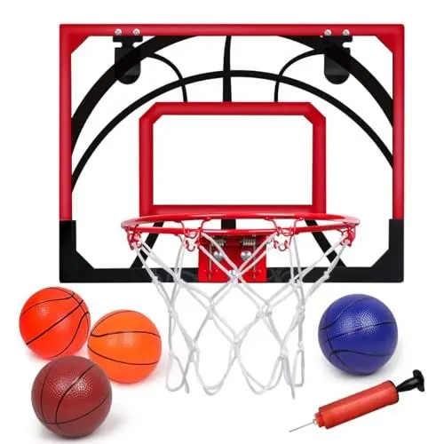 Produktbild: MerryXGift Basketballkorb Indoor, Mini Basketballkorb mit 4 Basketball, Ballpumpe für Jungen 6-10 Jahre, Basketballkorb Geschenke für Kinder