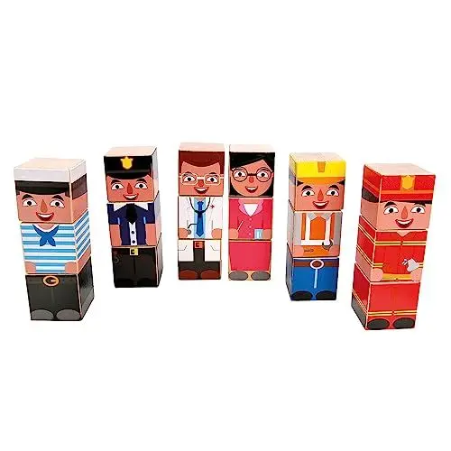 Produktbild: Mertens Drehwürfel-Puzzle Berufe, Holzspielzeug für Kinder ab 3 Jahre, beliebige Anordnung der DREI leicht drehbaren Holzbilderwürfel, 18 Holzwürfel, Motorikspielzeug, farbenfrohe Gestaltung