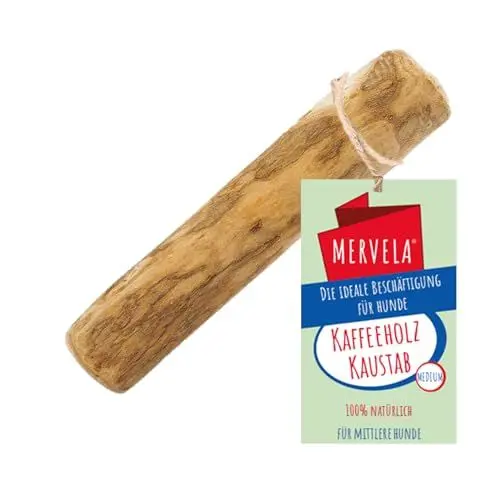 Produktbild: MERVELA® Kaffeeholz für Hunde – Natürliches Kauspielzeug aus nachhaltigem Holz – Langlebiges Hundespielzeug für Zahnpflege und Kauspaß – Ideal für mittlere Hunde (Medium, 1 Stück)