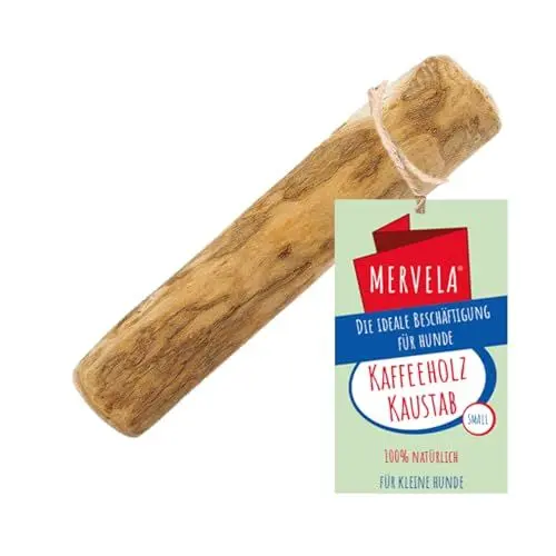 Produktbild: MERVELA® Kaffeeholz für Hunde – Natürliches Kauspielzeug aus nachhaltigem Holz – Langlebiges Hundespielzeug für Zahnpflege und Kauspaß – Ideal für kleine Hunde (Small, 1 Stück)