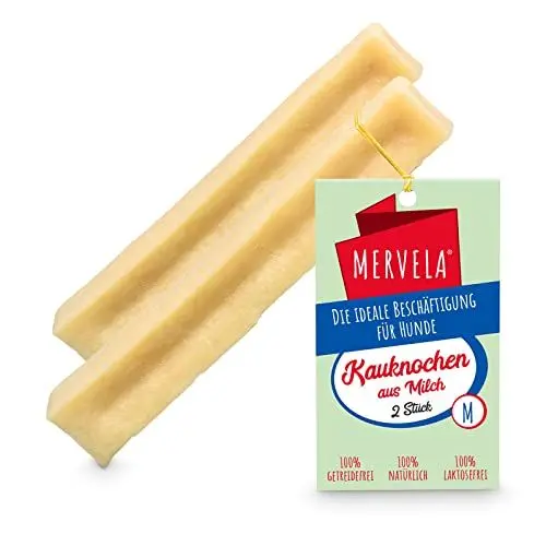 Produktbild: MERVELA® Kaukäse für Hunde | 2 * 60 Gramm | Käseknochen | Beschäftigung & Belohnung | Käsestangen | Harter Yak Käse Hund | Himalayan Cheese Bones | Langer Kauspaß