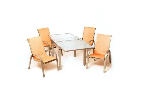 Produktbild: MERXX Gartenmöbel Sitzgruppe Amalfi 5-teilig mit Stapelsesseln apricot