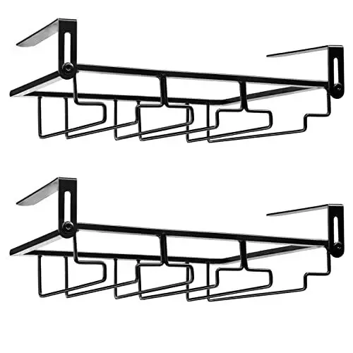 Produktbild: MERYSAN 2 Stück Verstellbares Weinglasregal unter dem Schrank, stanzfreier 3-reihiger Weinglas-Halter aus Metall, zum Aufhängen von Weingläsern Aufhänger Organizer für Regal Küche Bar Dekoration