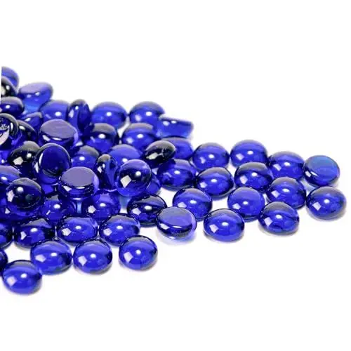 Produktbild: Meschett 50 Stück Mini Glas Edelsteine,Blaue Mancala-Steine ​​Flacher Boden Marmorperlen für Zuhause dekorative Kunst Handwerk Vase Füllstoff (1.3CM~ 1.8CM)