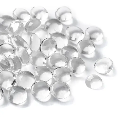 Produktbild: Meschett 50 Stück Mini Glas Edelsteine, klare Mancala-Steine ​​Flacher Boden Marmorperlen für Zuhause dekorative Kunst Handwerk Vasenfüller (1.3CM~ 1.8CM)