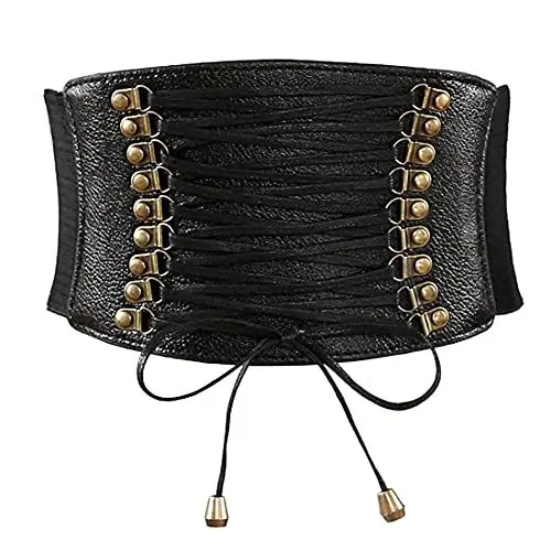 Produktbild: Meschett Damen Hohe Taille Breiter Korsettgürtel PU-Leder Elastischer Schnürgürtel für die tägliche Party