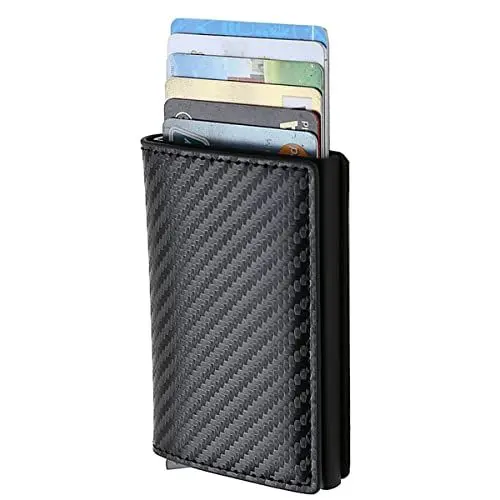 Produktbild: Meschett Herren Kartenhalter Geldbörse,Sozialversicherungskartenschutz mit Geldtasche,schlanke Aluminium-Brieftasche mit Druckknopf für schnellen Zugriff auf die Karte,Kohlefaser schwarz