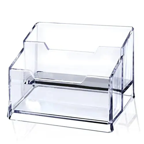 Produktbild: Meschett Klarer Visitenkartenhalter aus Acryl,2-stufiger Premium-Acryl-Visitenkartenhalter für den Schreibtisch,passend für 100 Visitenkarten