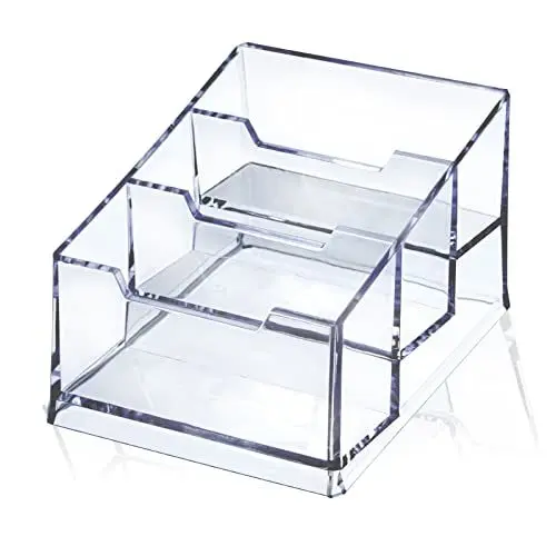 Produktbild: Meschett Transparenter Visitenkartenhalter aus Acryl,3-stufiger Premium-Acryl-Visitenkartenhalter für den Schreibtisch,passend für 150 Visitenkarten