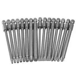Produktbild: Mesee 16 Stück S2 Stahl 1/4 Zoll Schraubenzieher Set, Torx lang Schraubendreher Bit Set+Kreuz-Schraubendreher-Bits set+Hex Schraubendreher Bit set+Magnetflachkopf Schlitz Werkzeuge Reparatur set 100MM