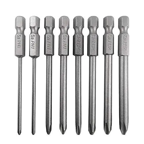 Produktbild: Mesee 8 stücke Schrauber Bit Set, S2 Legierungsstahl Magnetische Lange Hex Kreuzschlitz Schraubendreher Bits Philips Schraubendreher Bits Kits 75MM