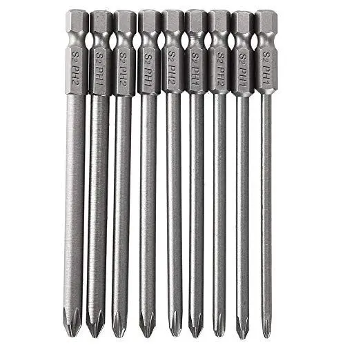 Produktbild: Mesee 9 Stücke Kreuzschlitz-Schraubendreher-Bits Set, 1/4 zoll S2 Stahl 100mm Magnetische Schraubendreher Bit Set Kreuzkopf Bit Werkzeug 100MM