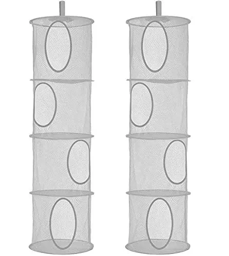 Produktbild: Hängeorganizer, 2 Stück Faltbare Stofftier Aufbewahrung mit 4 Fächern Hängeaufbewahrung Kinderzimmer Babybett Organizer für Spielzeug, Kleine Kleidung (Grau)