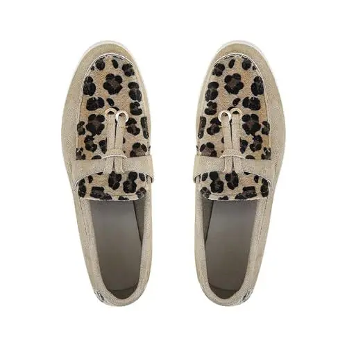 Produktbild: Mesh Sneaker Damen Leopardenmuster Flache Damenschuhe Damen Niedriger Absatz Bequeme Freizeitschuhe Damen Loafer Damen Schuhe Sneakers Flach (Khaki, 38)